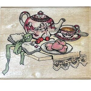 Uptown Rubber Stamps Valentine Tea Rubber Stamp With Tea Set, Sandi Gore Evans